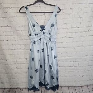 Victoria's Secret Angels Light Blue Floral Slip with Navy Print